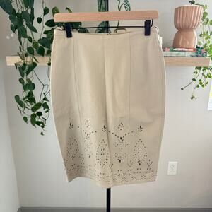 Vintage Gregory Leather Pencil Skirt Beige Cutout Hem Size 8 NWT Office Career